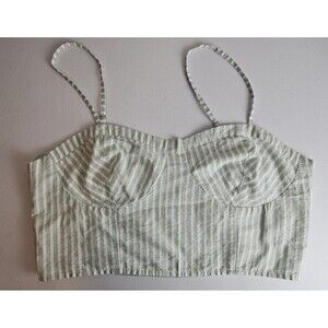 Anthropologie Size Large NWT Bustier Top Striped Smocked Mint Green Seersucker